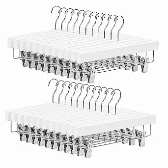 20 Pack Solid Wood Pants Skirt Hangers With Adjustable Non Slip Clips 360 Hook