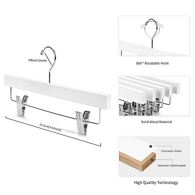 20 Pack Solid Wood Pants Skirt Hangers With Adjustable Non Slip Clips 360 Hook