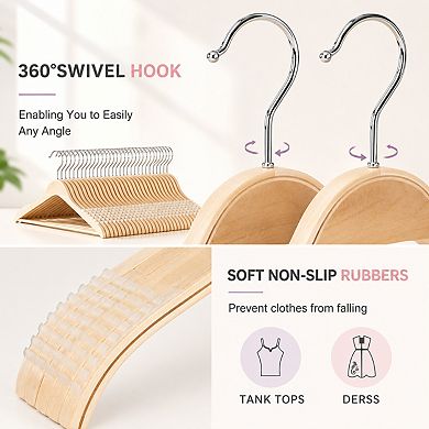 Slim Wood Hangers Non Slip Rubber Grips 18 Pack No Shoulder Bump 360 Hook
