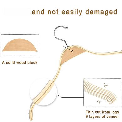 Slim Wood Hangers Non Slip Rubber Grips 18 Pack No Shoulder Bump 360 Hook
