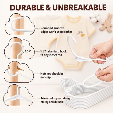 100 Pack Kids Plastic Clothes Hangers Slim Non Slip Space Saving Durable