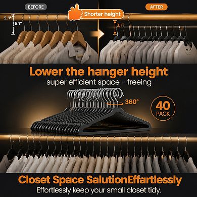 40 Pack Ultra Thin Space Saving ABS Plastic Hangers 360 Swivel Hook Closet Organization