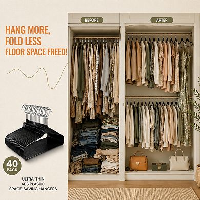 40 Pack Ultra Thin Space Saving ABS Plastic Hangers 360 Swivel Hook Closet Organization