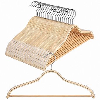 20 Pack Slim Wooden Clothes Hangers Non Slip Grips Swivel Hook Pants Bar