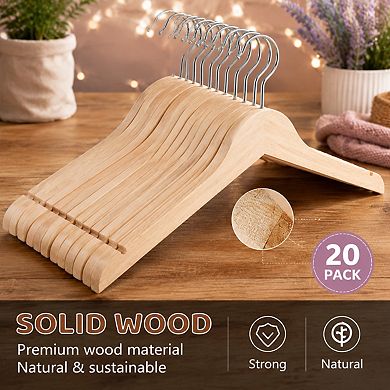 20 Pack Solid Wooden Coat Hangers 360 Swivel Hook Slim Closet Hangers