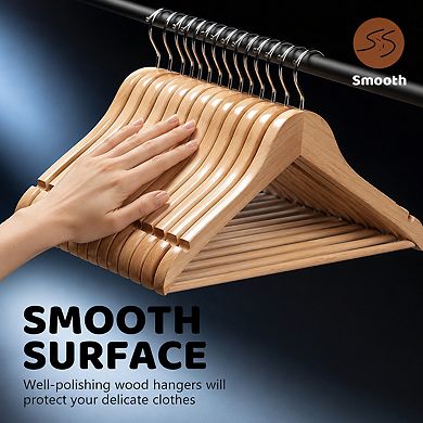 20 Pack Solid Wooden Coat Hangers 360 Swivel Hook Slim Closet Hangers