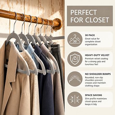 30 Pack Heavy Duty Non Slip No Shoulder Bump Space Saving Clothes Hangers