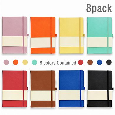 8 Pack A5 Hardcover Lined Journal Notebooks 100gsm College Ruled with Elastic Closure Pen Loop