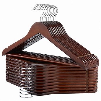 20 Pack Birch Wood Hangers Smooth Finish 360 Swivel Hook Closet Storage
