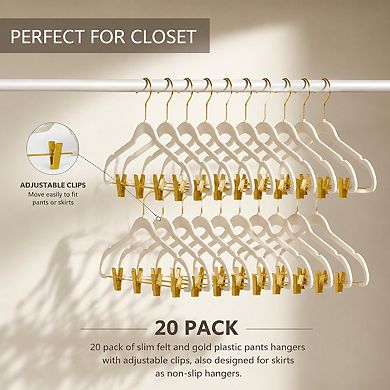 20 Pack Adjustable Clip Pant Hangers Non Slip Slim Space Saving Closet Organizers