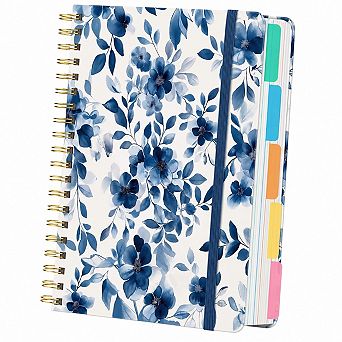 Hardcover 5 Subject Spiral Notebook College Ruled With Removable Dividers Tabs