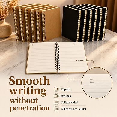 12 Pack Spiral Bound Lined Journal College Ruled Notebook Wire Cover 120 Pages