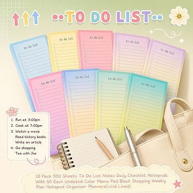 10 Pack To Do List Notepads 500 Lined Check Sheets Daily Planner Organizer