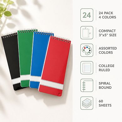 24 Pack College Ruled Memo Pads 3x5 Inches 60 Sheets Solid Colors For School Office Home