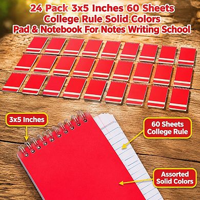24 Pack College Ruled Memo Pads 3x5 Inches 60 Sheets Solid Colors For School Office Home