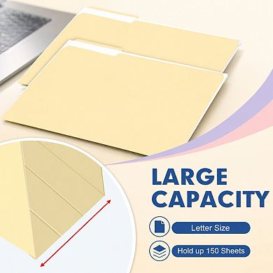 270 Pack Manila File Folders 13 Cut Tab Letter Size Expandable Organizer