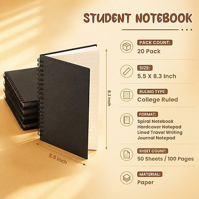 20 Pack A5 Spiral Notebooks Bulk College Ruled Hardcover Lined Writing Journals