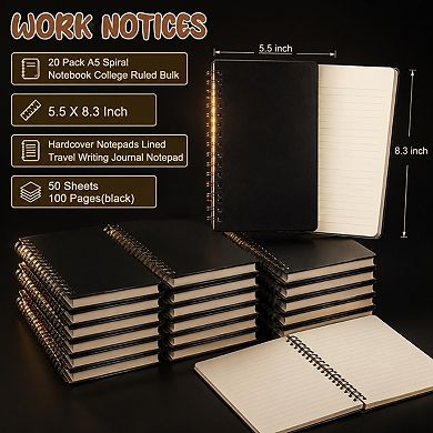 20 Pack A5 Spiral Notebooks Bulk College Ruled Hardcover Lined Writing Journals