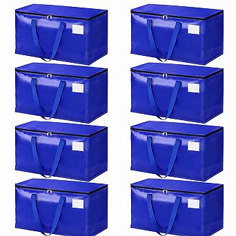 8 Pack Heavy Duty Moving Bags 93 Liter Collapsible Storage Totes With Strong Zippers Handles
