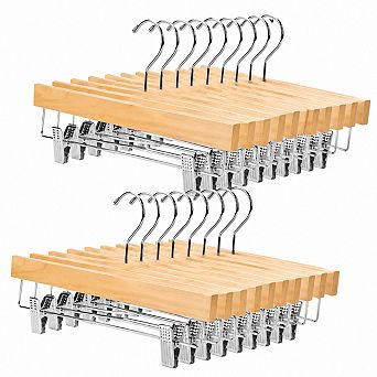 20 Pack Solid Wood Pants Skirt Hangers With Non Slip Clips 360 Hook