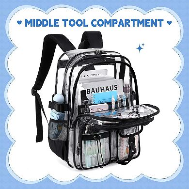 Heavy Duty Clear School Backpack Multi Compartment Transparent Bookbag