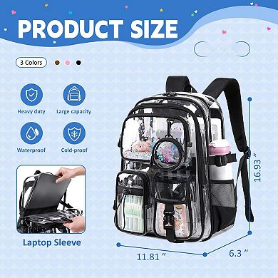 Heavy Duty Clear School Backpack Multi Compartment Transparent Bookbag