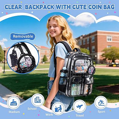 Heavy Duty Clear School Backpack Multi Compartment Transparent Bookbag