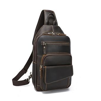 Full Grain Leather Men's Sling Bag Crossbody Chest Travel Business Casual
