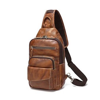 Full Grain Leather Men's Sling Bag Crossbody Chest Travel Business Casual