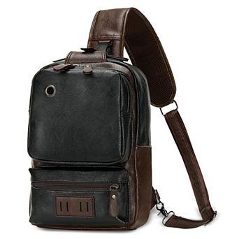 PU Leather Slingpack Crossbody Shoulder Bag Adjustable Strap Multi Pocket Travel Chest Bag