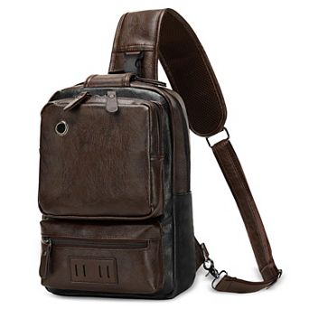 PU Leather Slingpack Crossbody Shoulder Bag Adjustable Strap Multi Pocket Travel Chest Bag