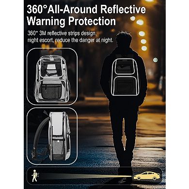 Heavy Duty Clear Backpack 3M Reflective Strips Large Capacity Multi Pocket School Travel Bag
