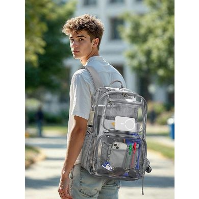 Heavy Duty Clear Backpack 3M Reflective Strips Large Capacity Multi Pocket School Travel Bag