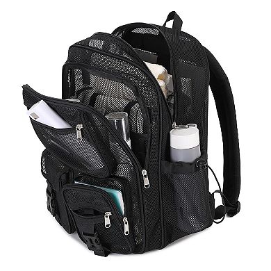Heavy Duty See Through Mesh Backpack Multi Compartment Breathable School Travel Sports