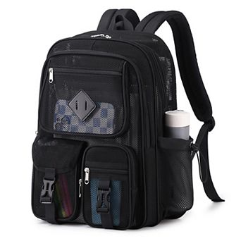 Heavy Duty See Through Mesh Backpack Multi Compartment Breathable School Travel Sports