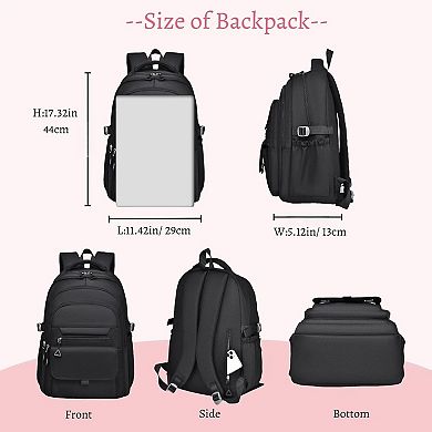 Solid Color School Backpack Water Resistant Multi Pocket Lightweight Travel Daypack