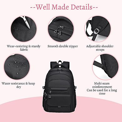 Solid Color School Backpack Water Resistant Multi Pocket Lightweight Travel Daypack