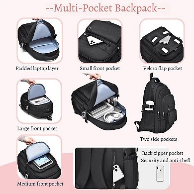 Solid Color School Backpack Water Resistant Multi Pocket Lightweight Travel Daypack
