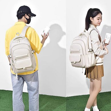 Solid Color School Backpack Water Resistant Multi Pocket Lightweight Travel Daypack