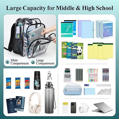 Extra Large Clear Heavy Duty Backpack For School Work Security Approved Organization
