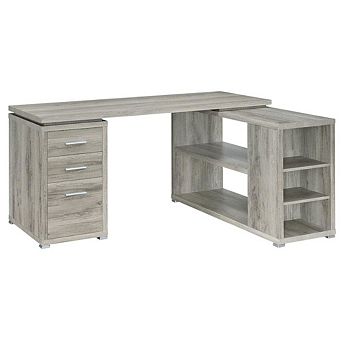 FurniFact Grey Driftwood L-Shape Computer Desk With 3 Drawers And Transitional Style