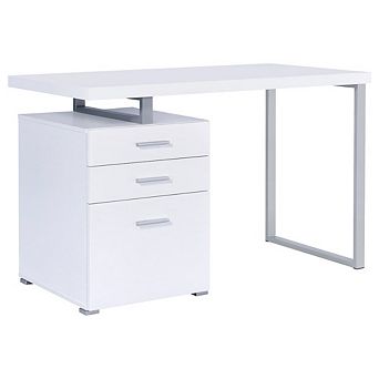 FurniFact White Office Desk Computer Desk with Drawers for Home or Workspace