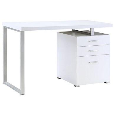 FurniFact White Office Desk Computer Desk with Drawers for Home or Workspace