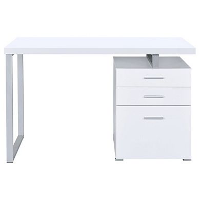 FurniFact White Office Desk Computer Desk with Drawers for Home or Workspace