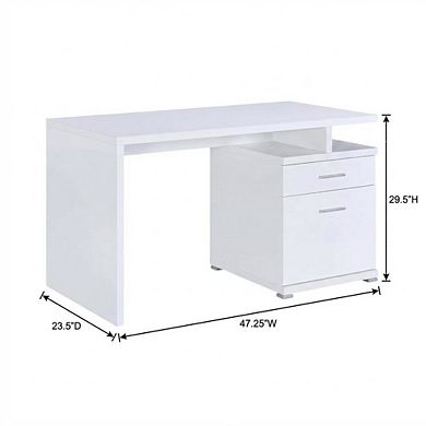 FurniFact White 2-Drawer Office Computer Desk With Contemporary Style And Silver Finish