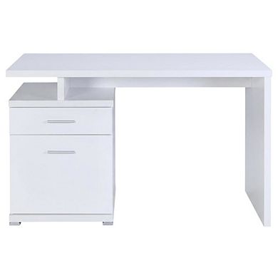 FurniFact White 2-Drawer Office Computer Desk With Contemporary Style And Silver Finish