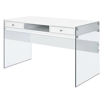 FurniFact White High Gloss 48-Inch Office Desk With 2 Drawers, Contemporary Style