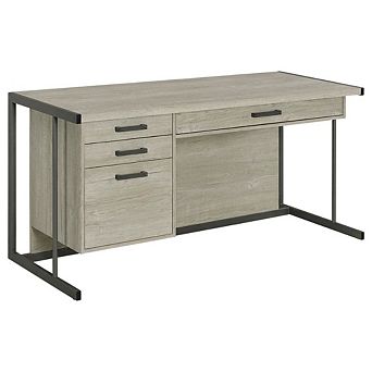 FurniFact Greywashed 4-Drawer Computer Desk With Contemporary Style And Rectangular Shape