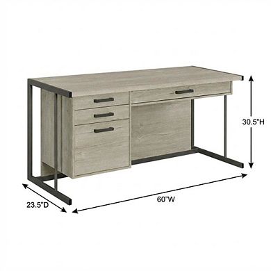 FurniFact Greywashed 4-Drawer Computer Desk With Contemporary Style And Rectangular Shape