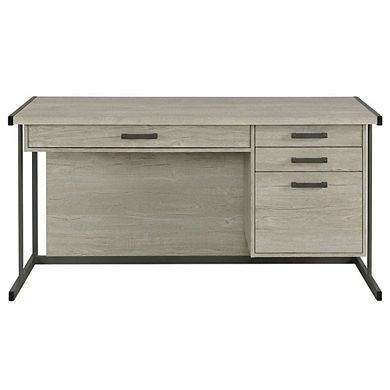 FurniFact Greywashed 4-Drawer Computer Desk With Contemporary Style And Rectangular Shape